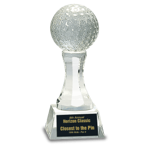 Crystal Golf Ball on a Clear Pedestal 6"