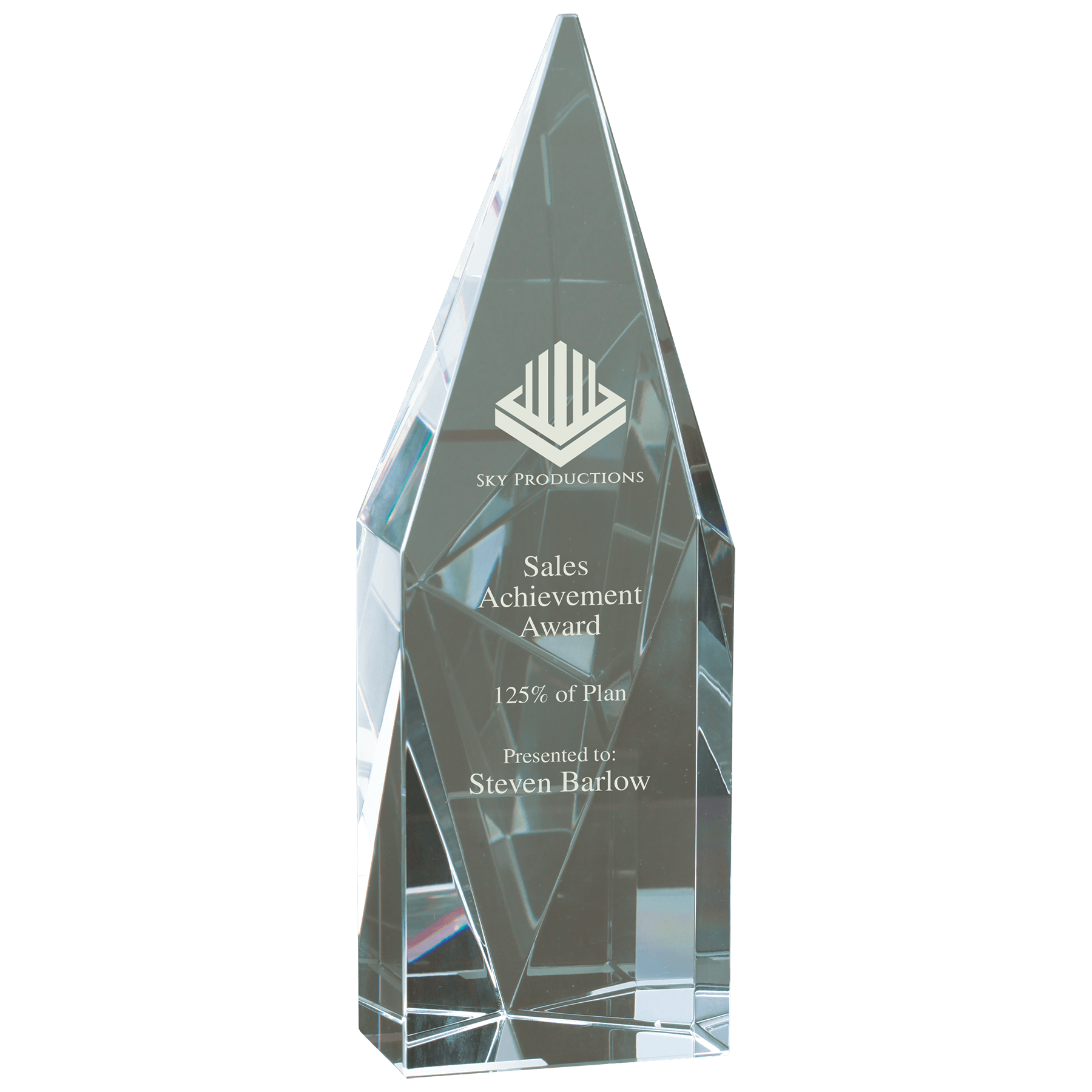 7 3/4" Crystal Diamond Tower — engravable optical crystal award