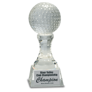 Crystal Golf Ball on a Clear Pedestal 7 3/4"