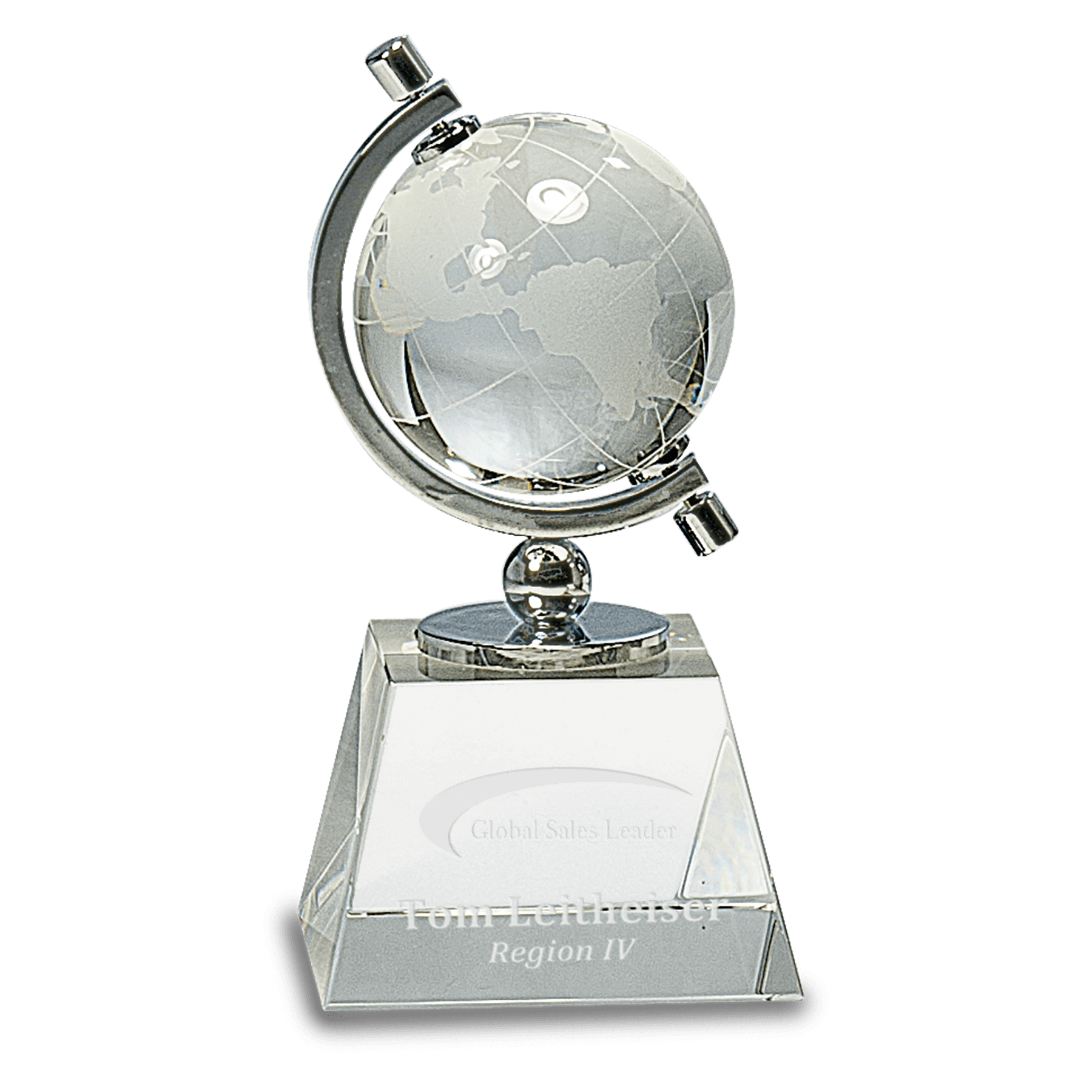 6 inch crystal spinning globe award on clear crystal base