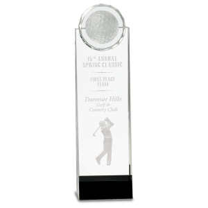 Crystal Golf Ball Tower Award with 3-D Golfer 11 1/4"