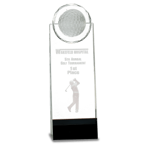 Crystal Golf Ball Tower Award with 3-D Golfer 9 1/2"