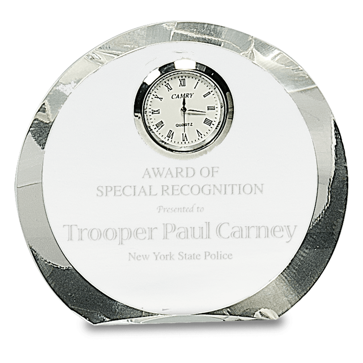 Personalized clear crystal round desk clock
