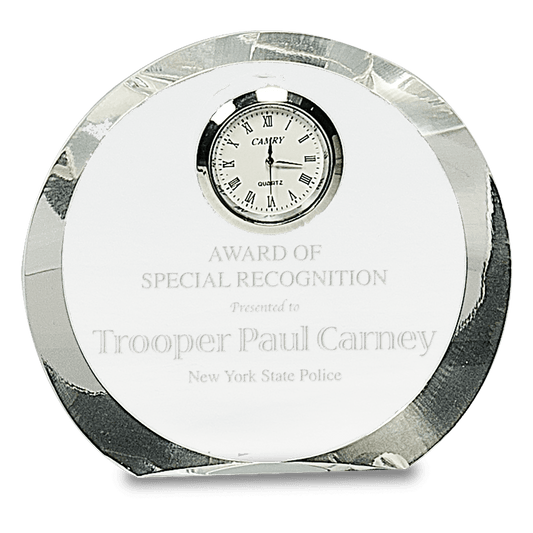 Personalized clear crystal round desk clock