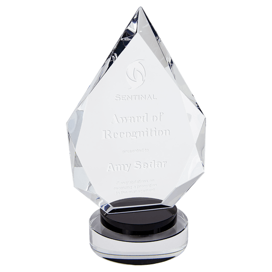 8 1/4" Diamond Crystal on Black & Clear Round Base — engravable optical crystal award