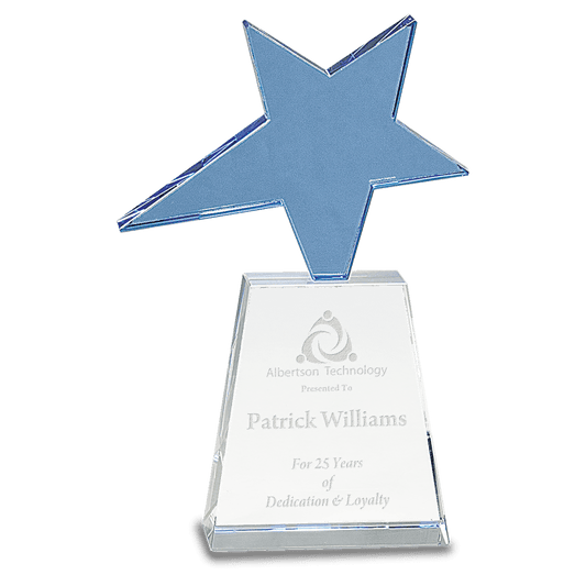 8" Blue Crystal Star on Clear Pedestal Base