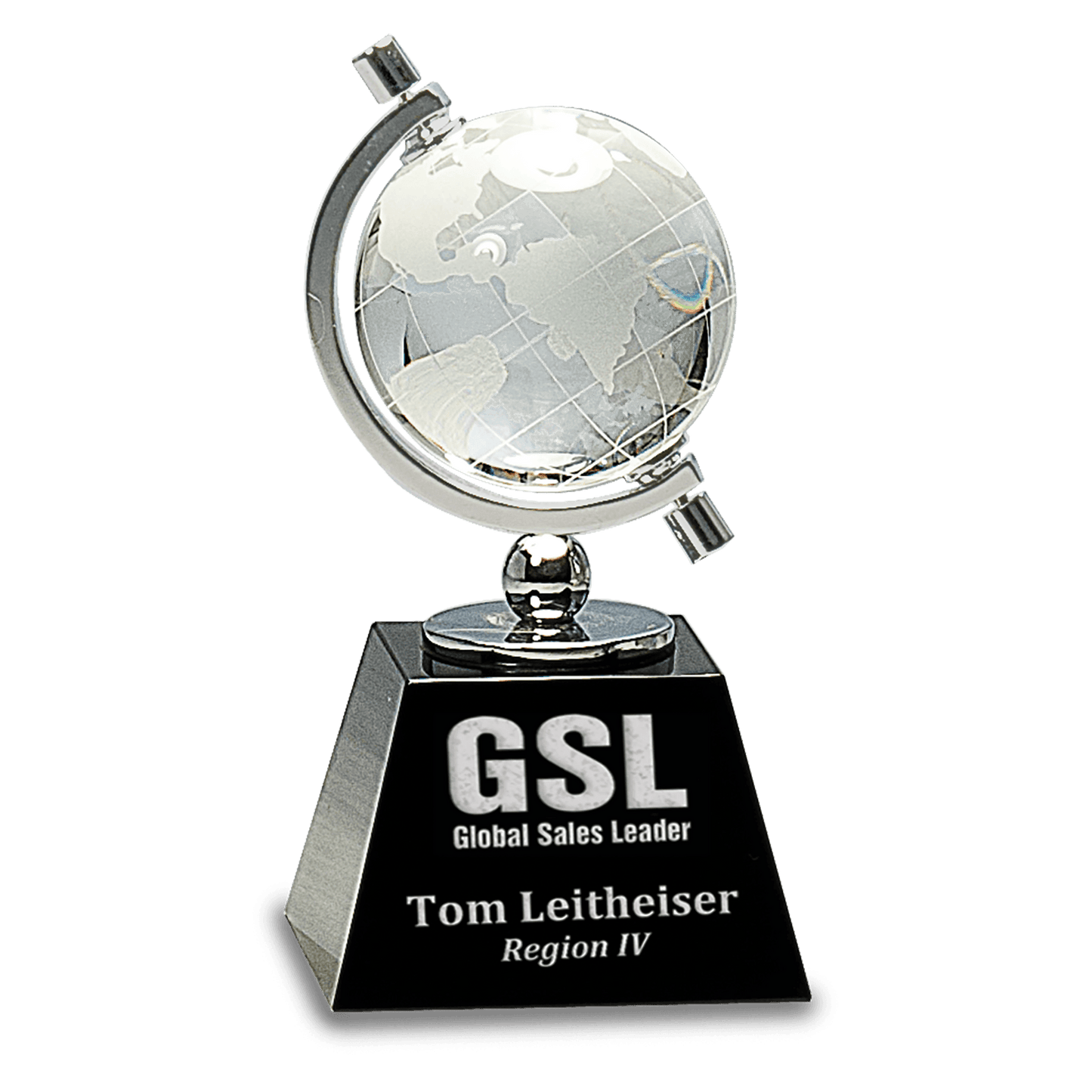 6 inch crystal spinning globe award on black crystal base