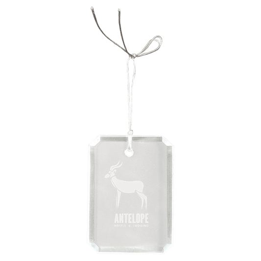 Personalized crystal rectangle ornament with clipped corners, custom engraved