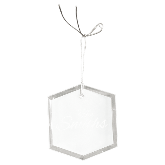 Personalized crystal hexagon ornament, custom engraved