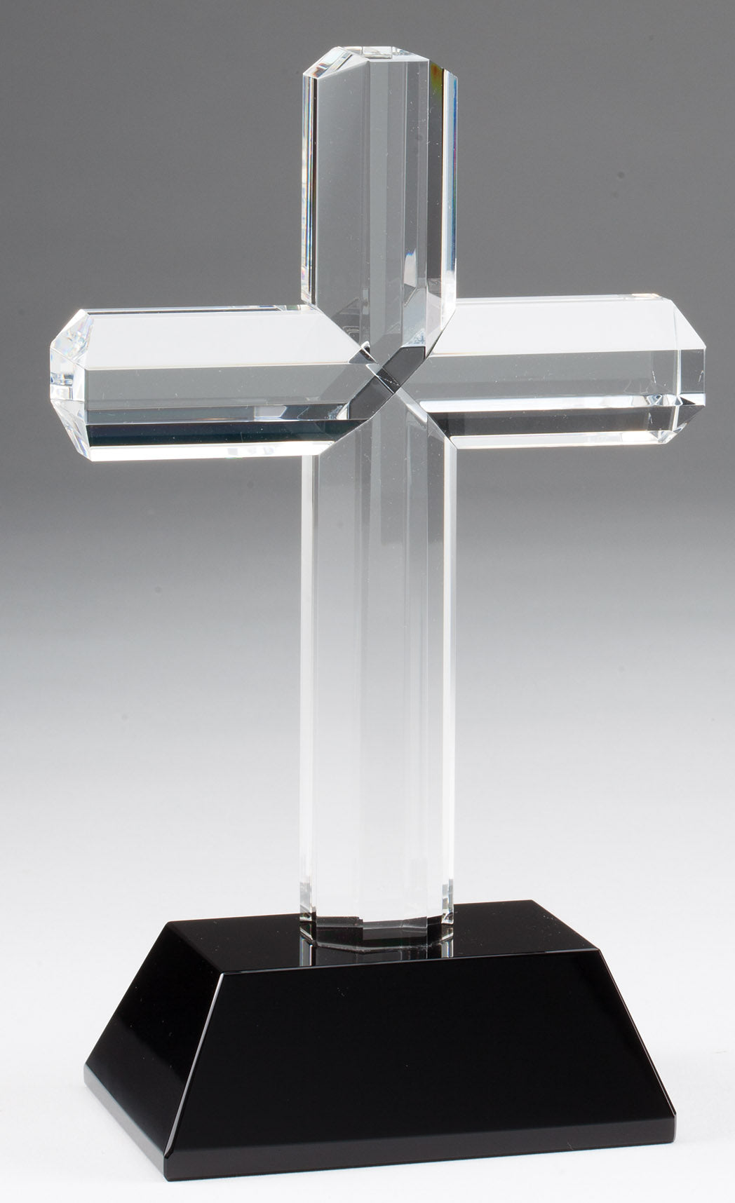 Clear crystal cross award on a black crystal base
