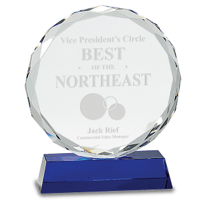 Round Facet Crystal on Blue Pedestal Base