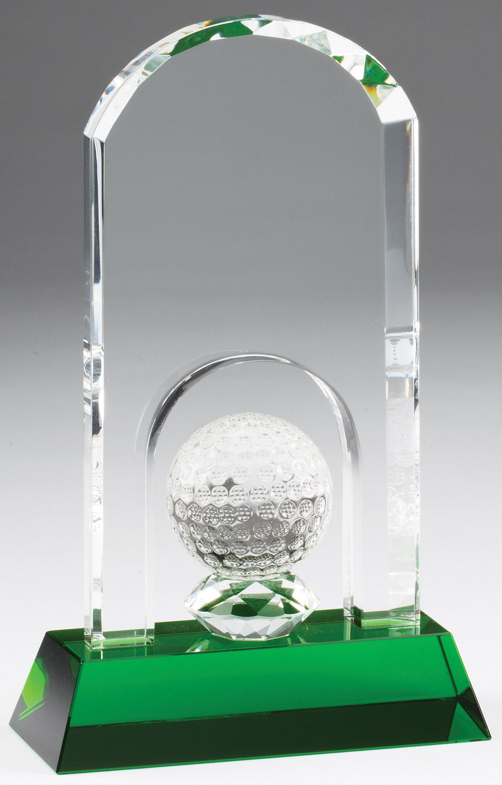 Crystal golf dome award on a green base, 8¼" size