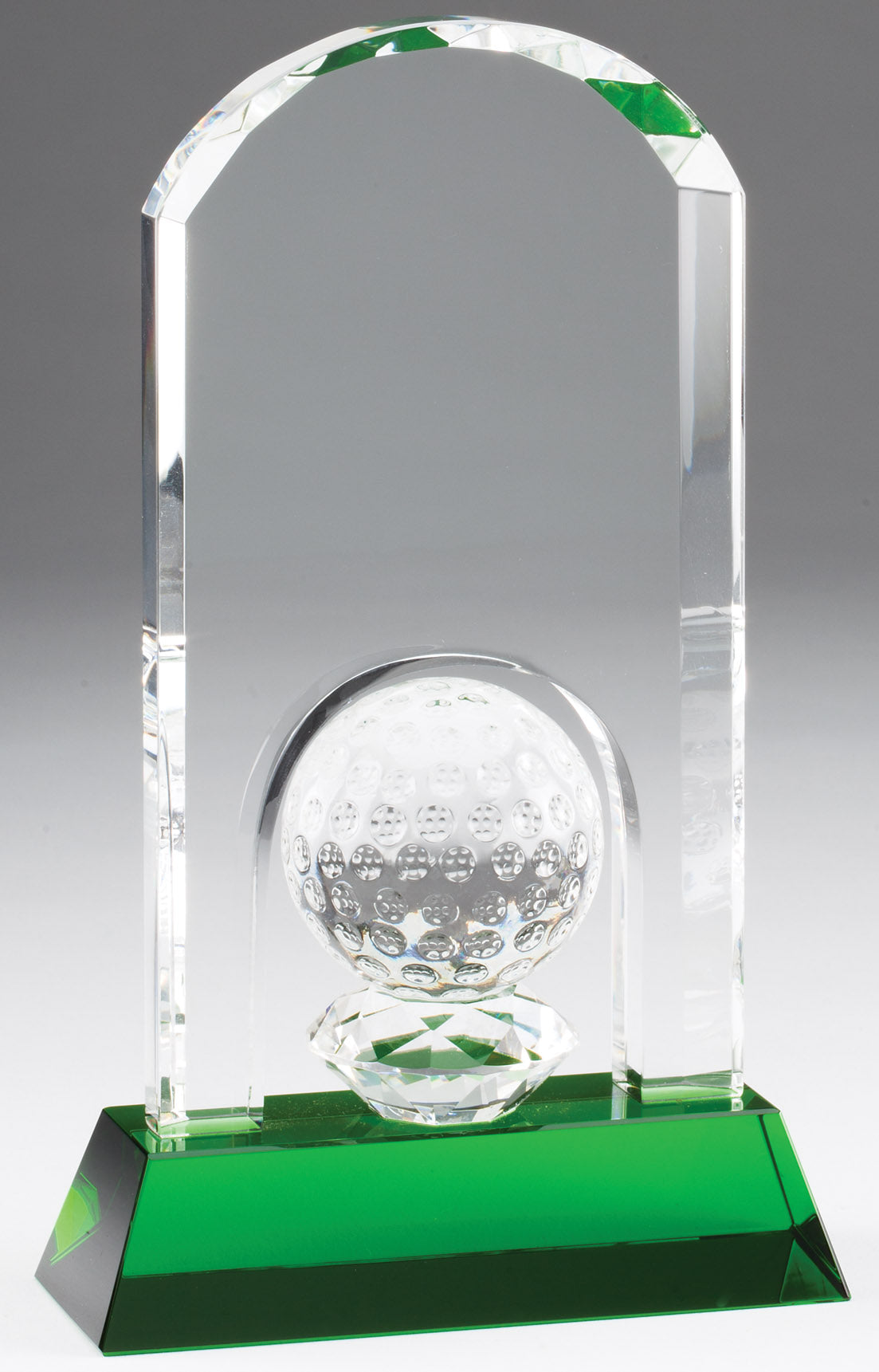 Crystal golf dome award on a green base, 9¼" size