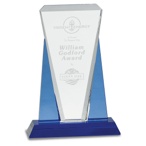 Blue Clear Wedge Crystal on Blue Pedestal Base
