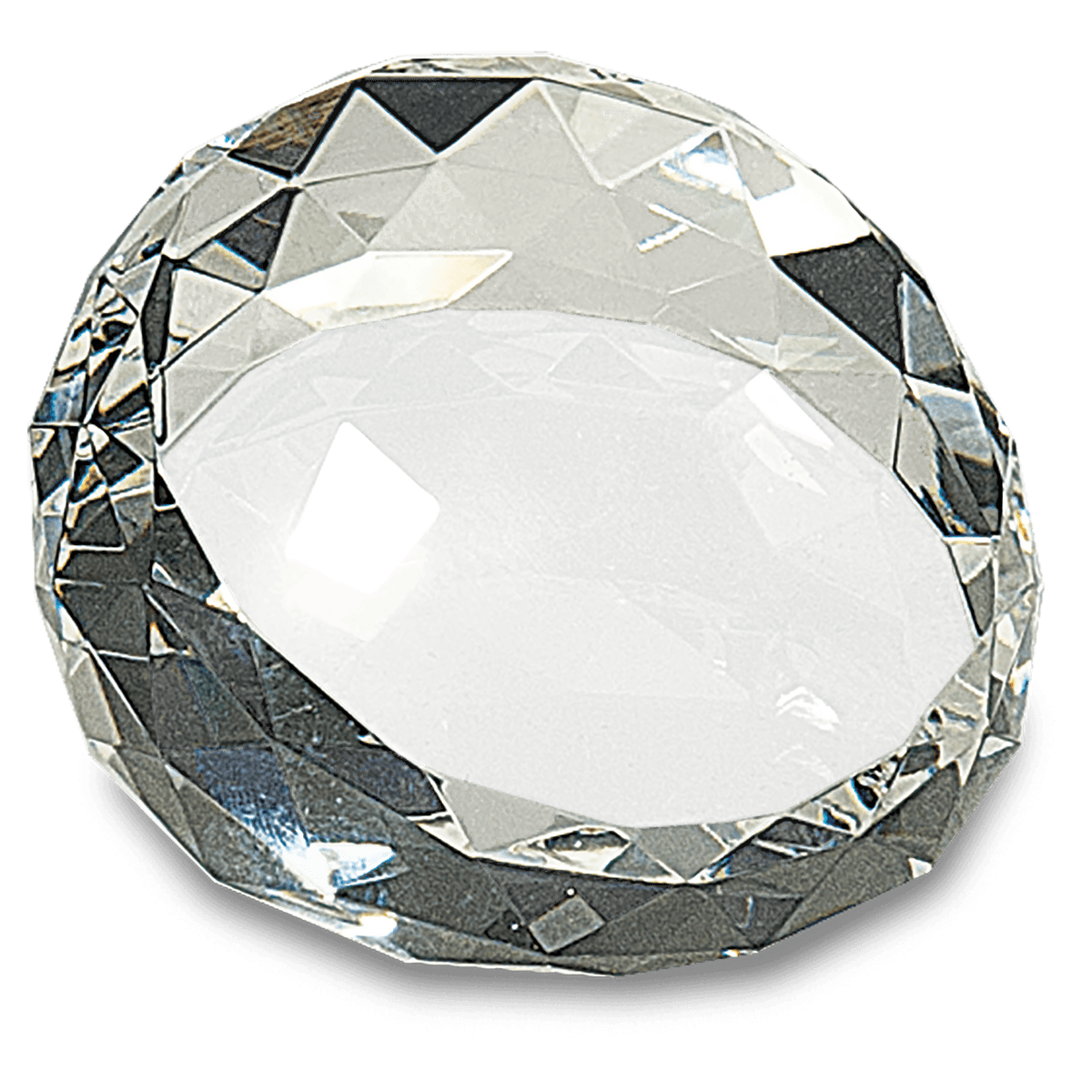 Personalized small faceted round optic crystal paperweight