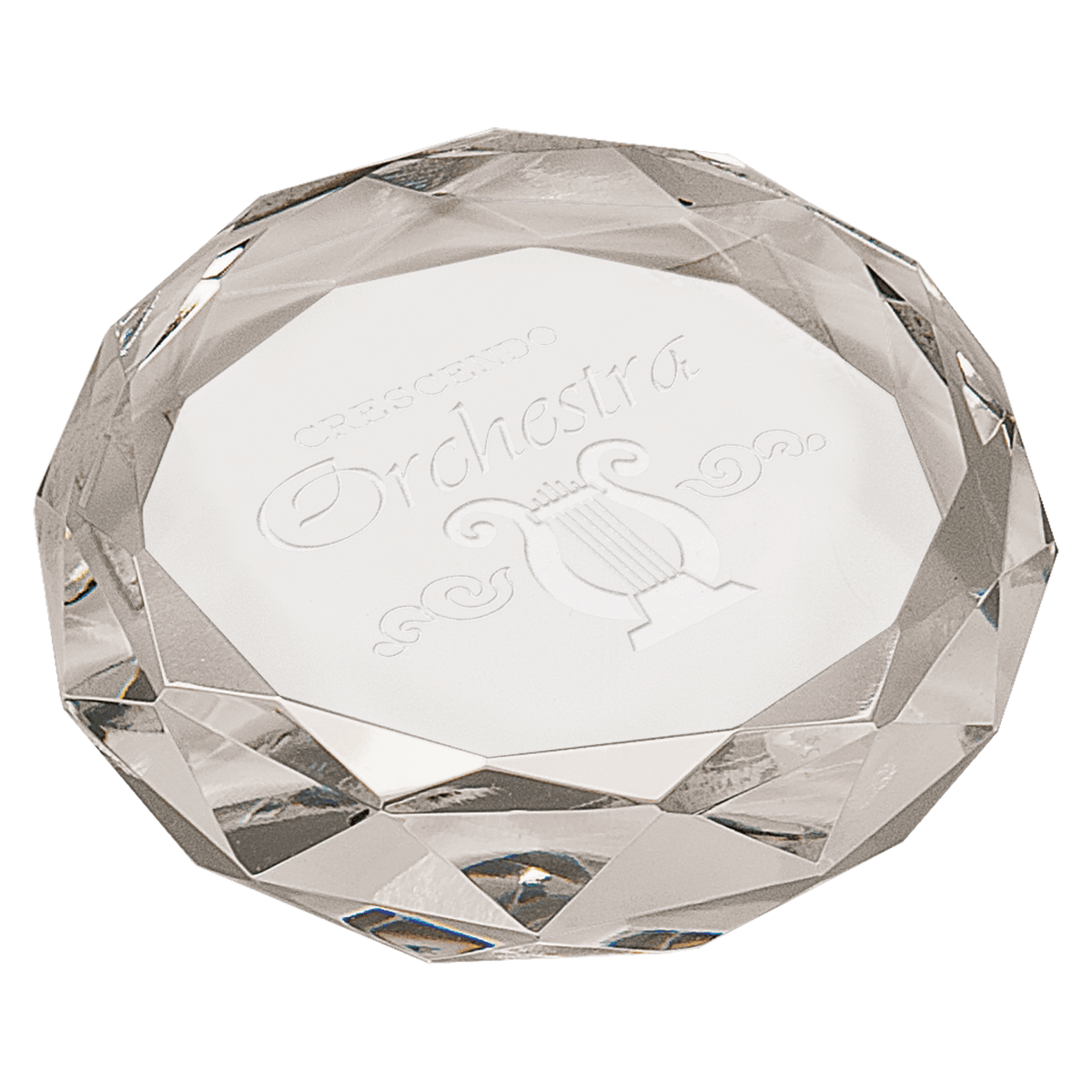 Personalized round optic crystal paperweight