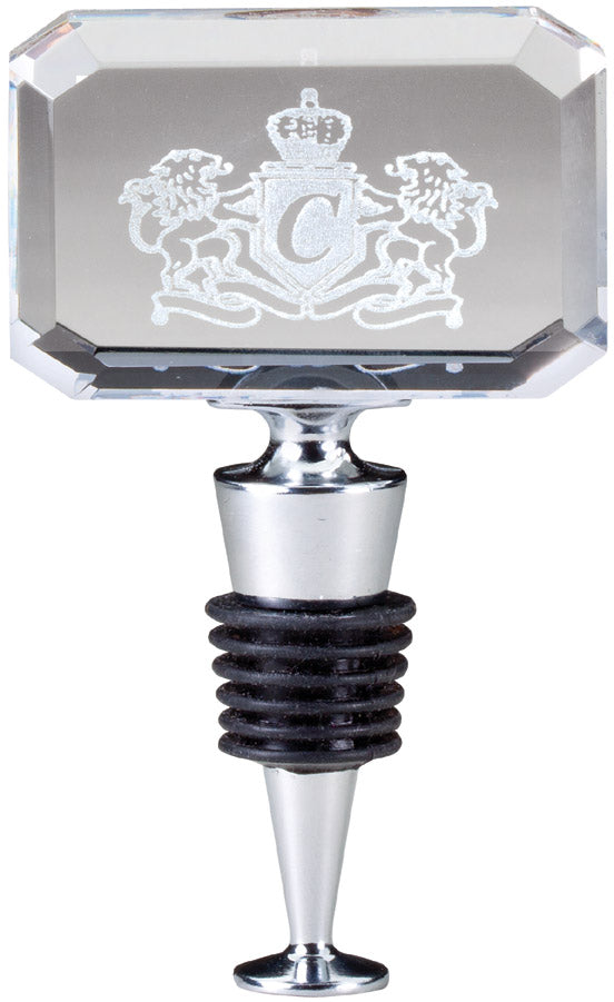 Personalized crystal wine bottle stopper with engraved optic crystal top and stainless steel stopper