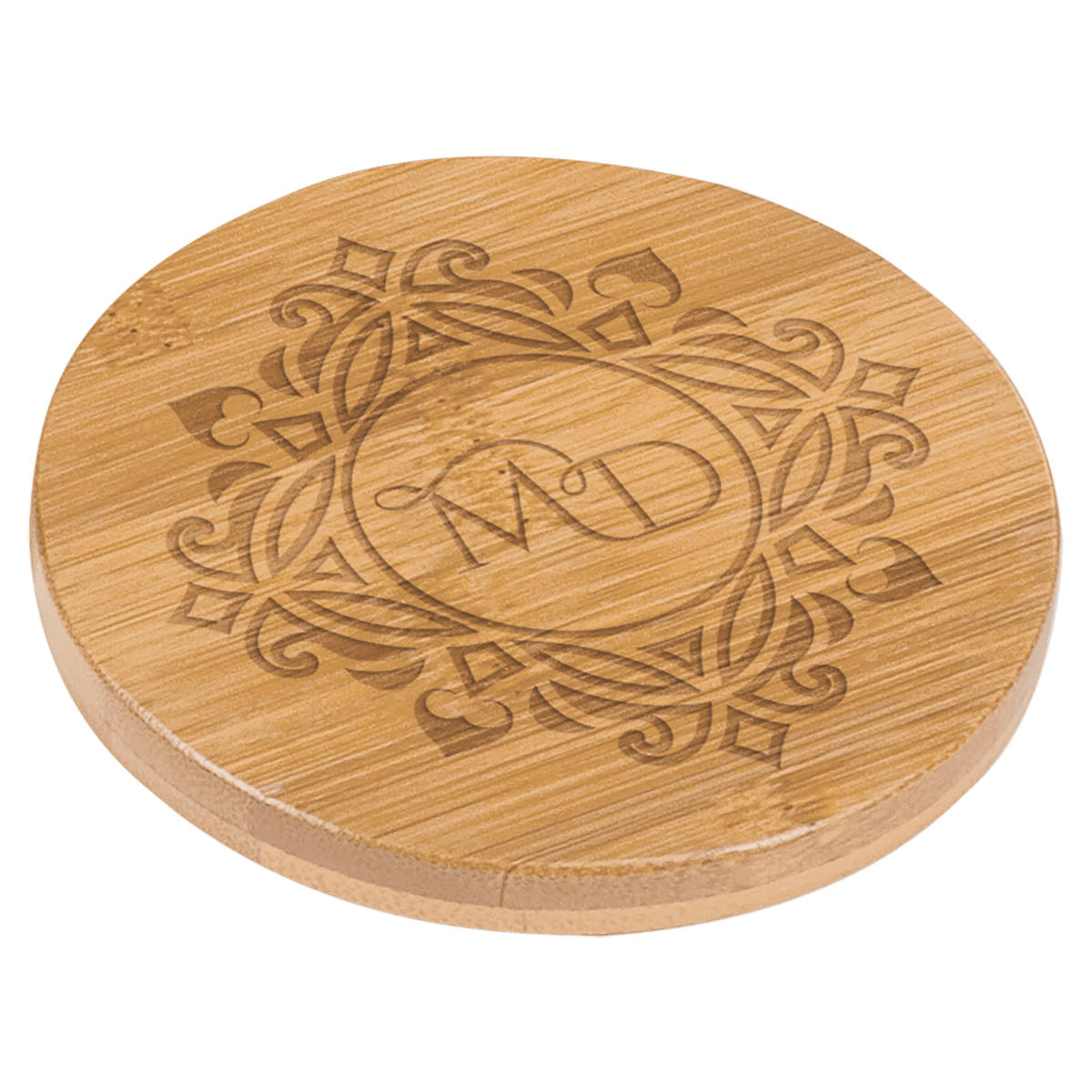 Personalized 3.5 inch round bamboo coaster
