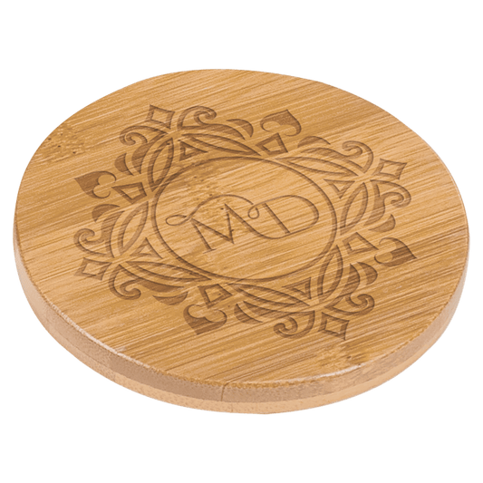 Personalized 3.5 inch round bamboo coaster