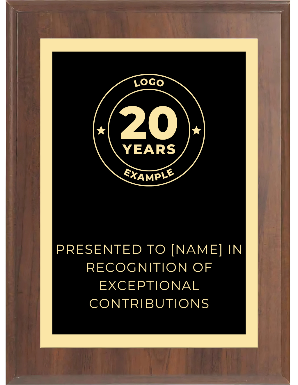 cherry plaque with black plate with gold border