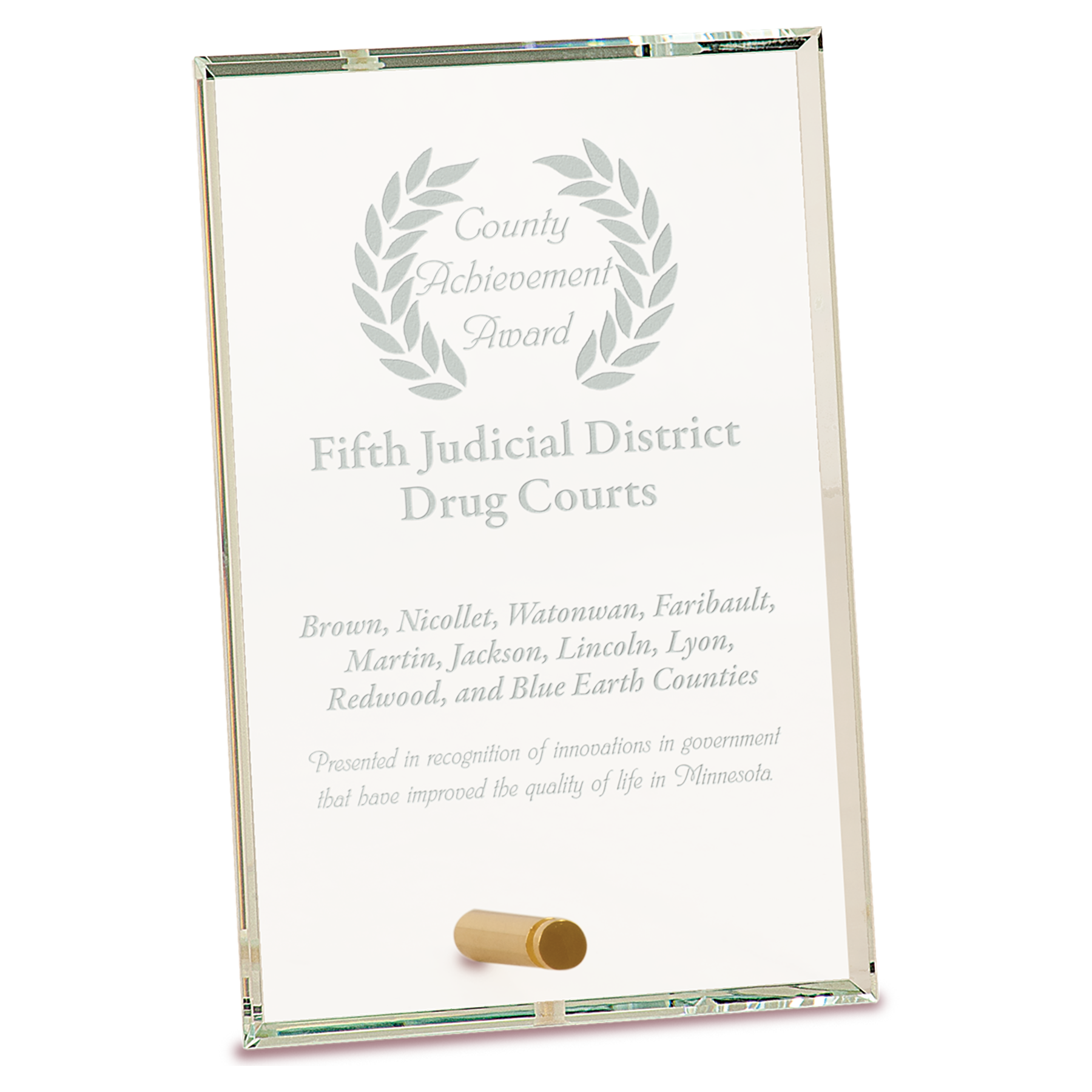County Achievement Award for Fifth Judicial District Drug Courts with a gold scroll on a white background
