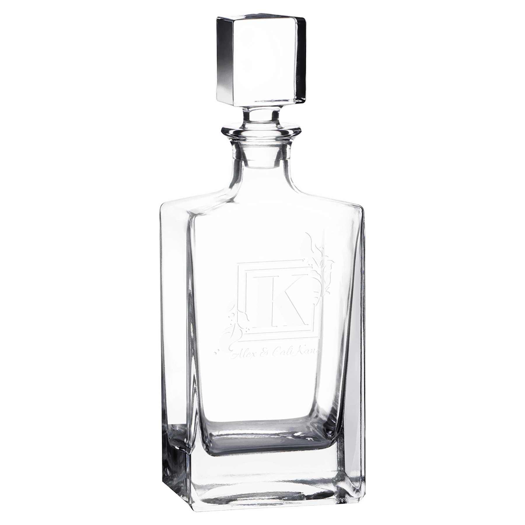 Rectangle clear glass whiskey decanter, 810 mL, in a black gift box