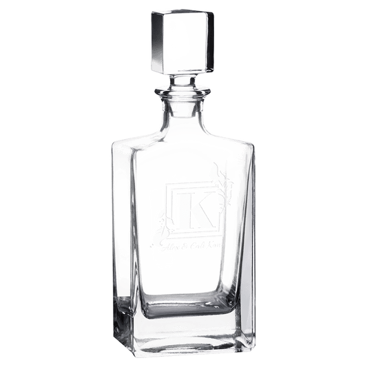 Rectangle clear glass whiskey decanter, 810 mL, in a black gift box