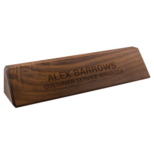 Genuine walnut desk wedge name plate