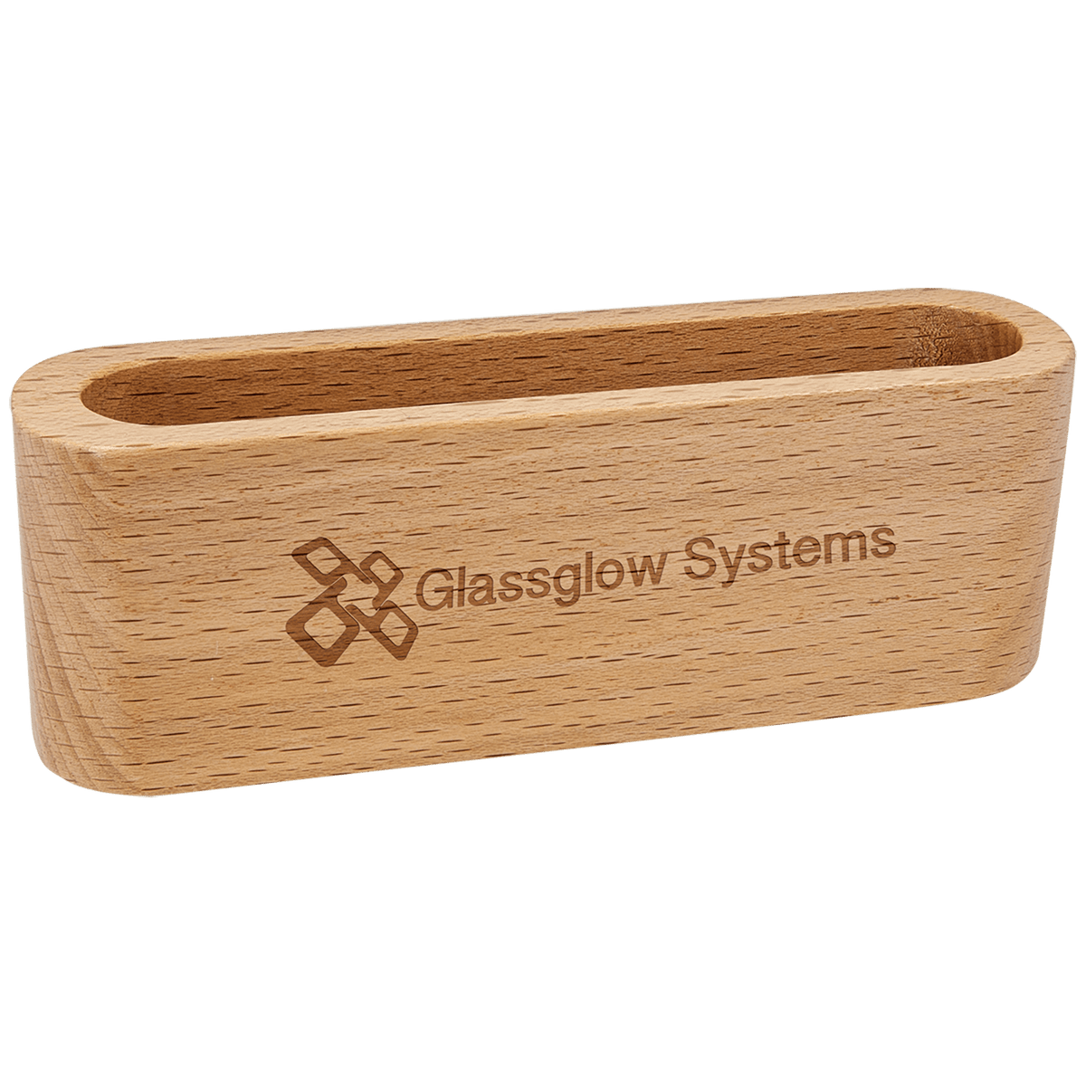 Personalized beech wood business card holder for desk