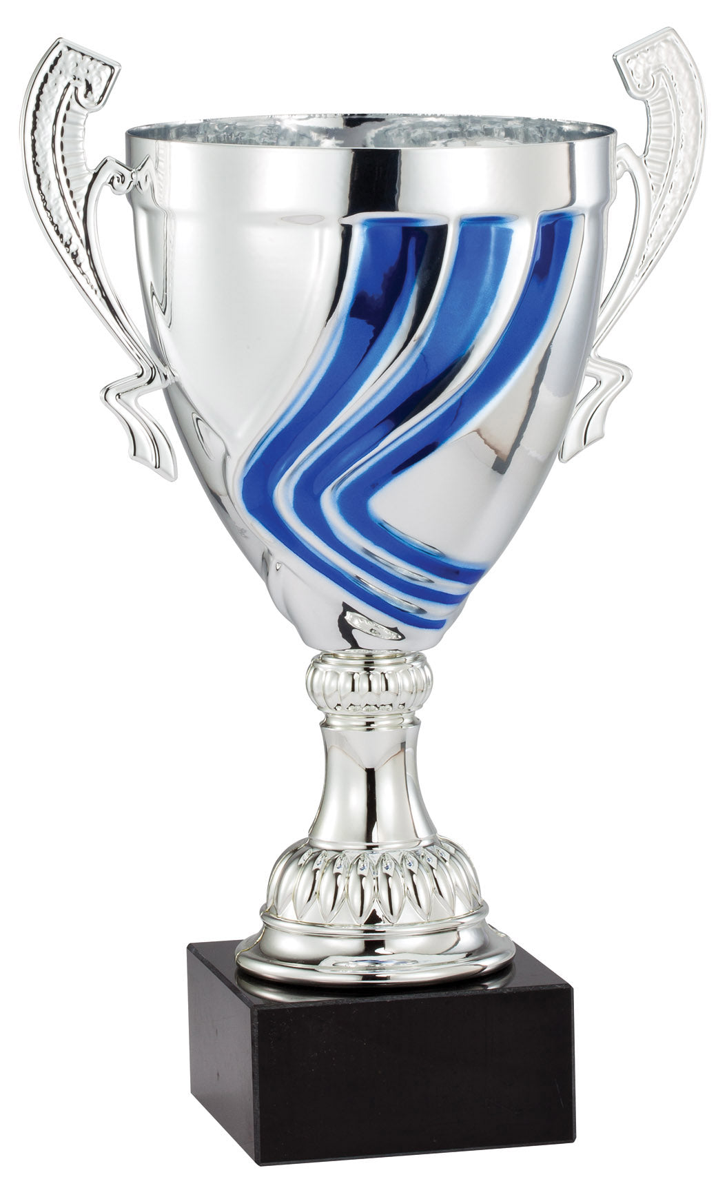 Italian Ribbon Swirl Cup Trophy – Silver & Blue / 14¼"