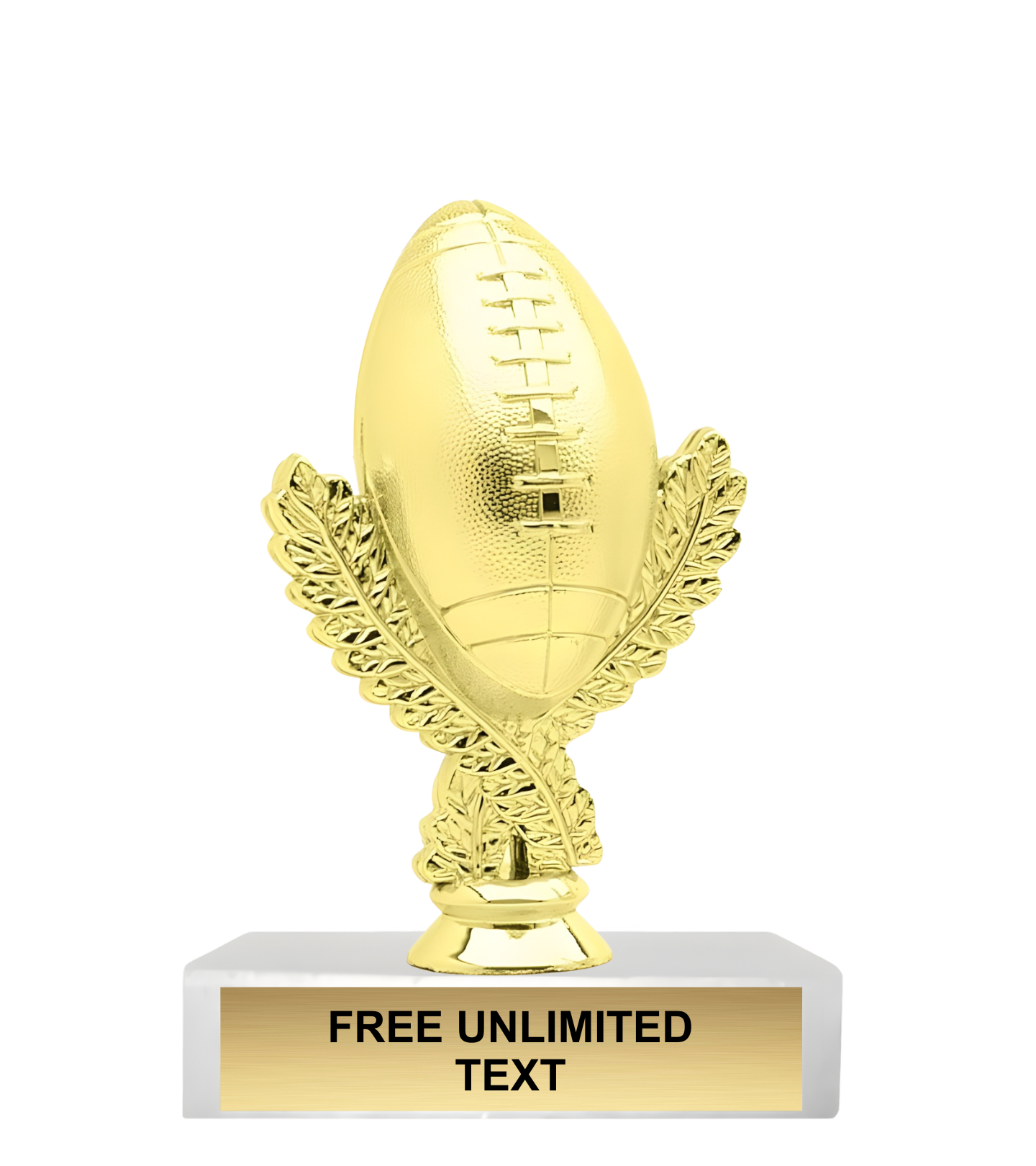 Gold football trophy with decorative base on a white background