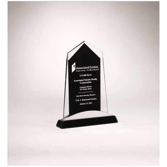 6 5/8" x 7 7/8" Apex Series Glass Award with Black Piano Finish Base