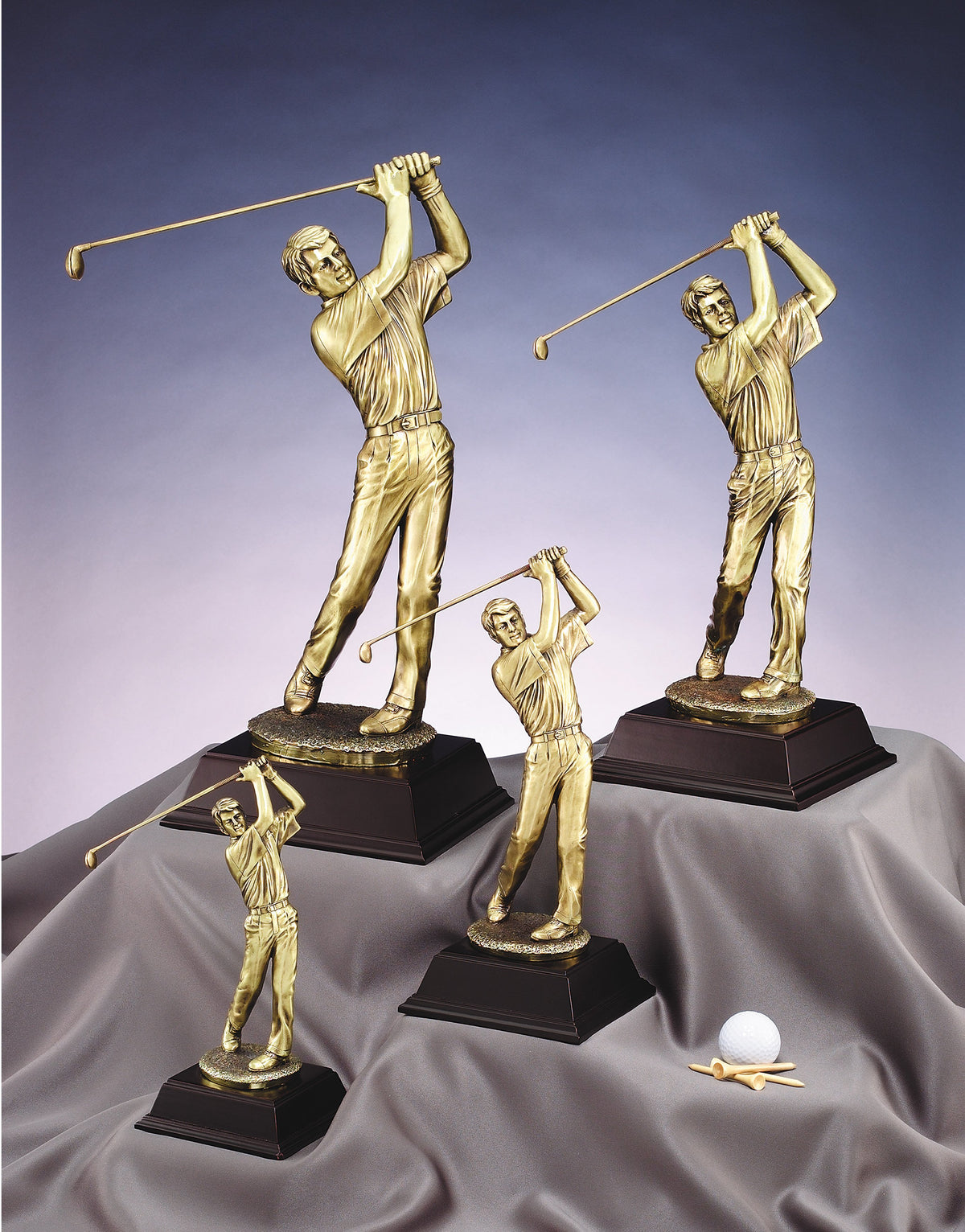 Gold male golfer in full swing, 10" size