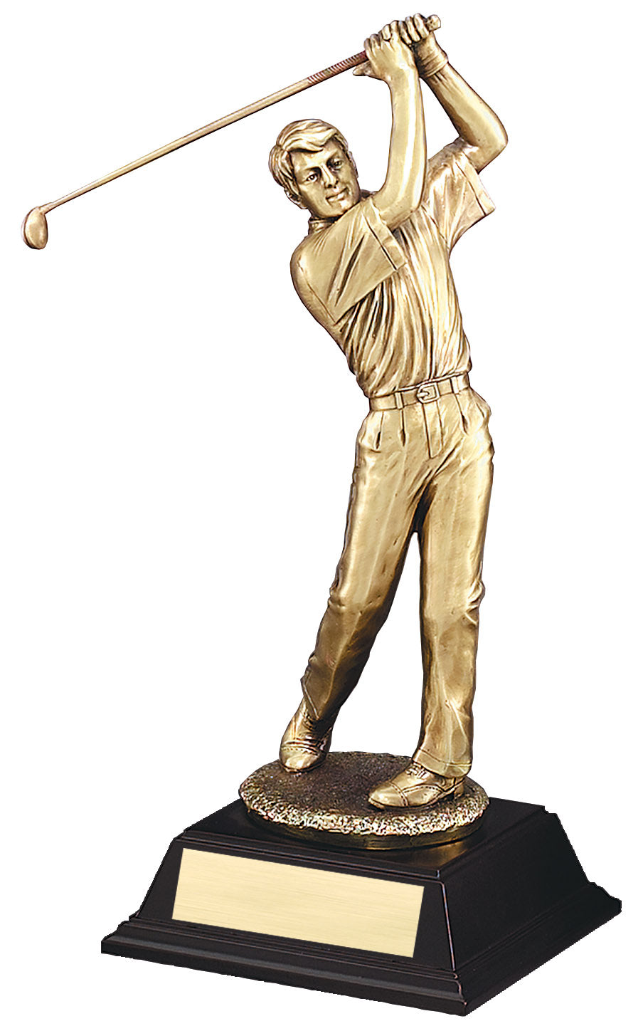 Gold male golfer in full swing, 13" size