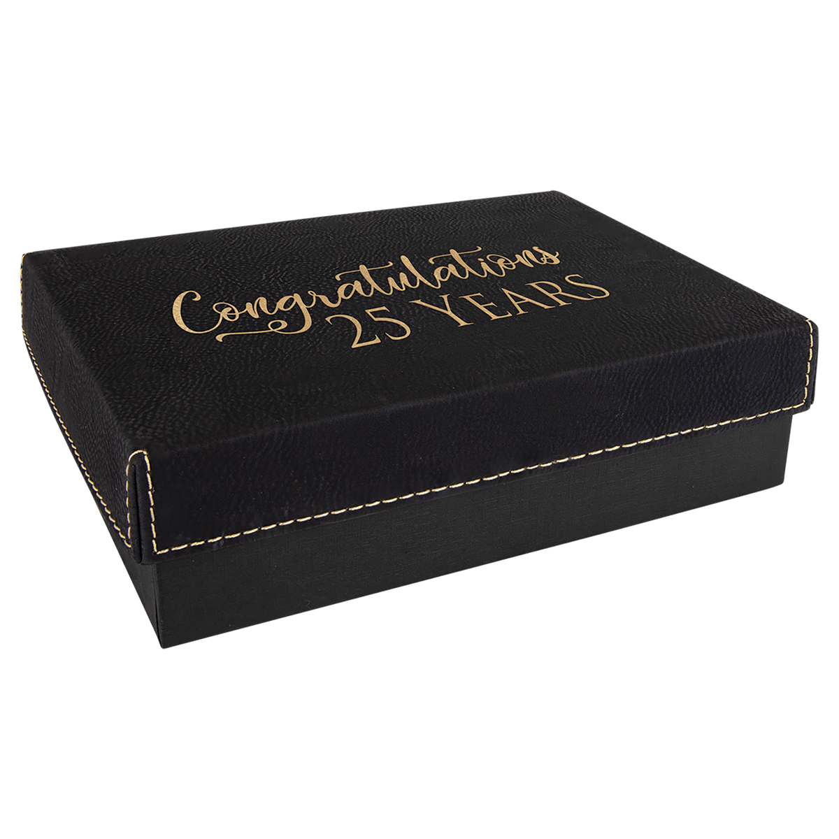 Personalized gift box with black/gold leatherette lid, small