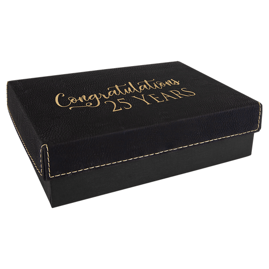 Personalized gift box with black/gold leatherette lid, small