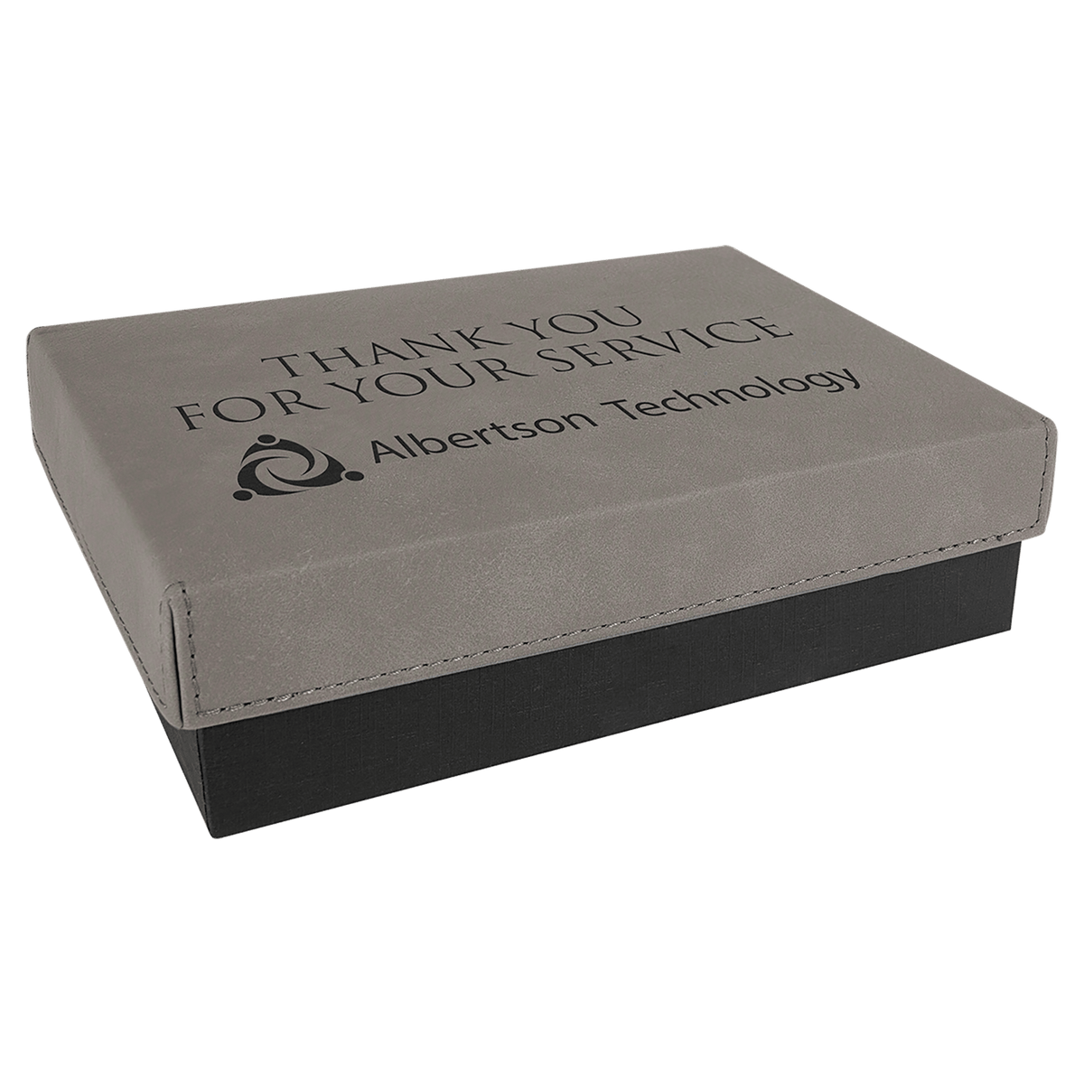 Personalized gift box with gray leatherette lid, small