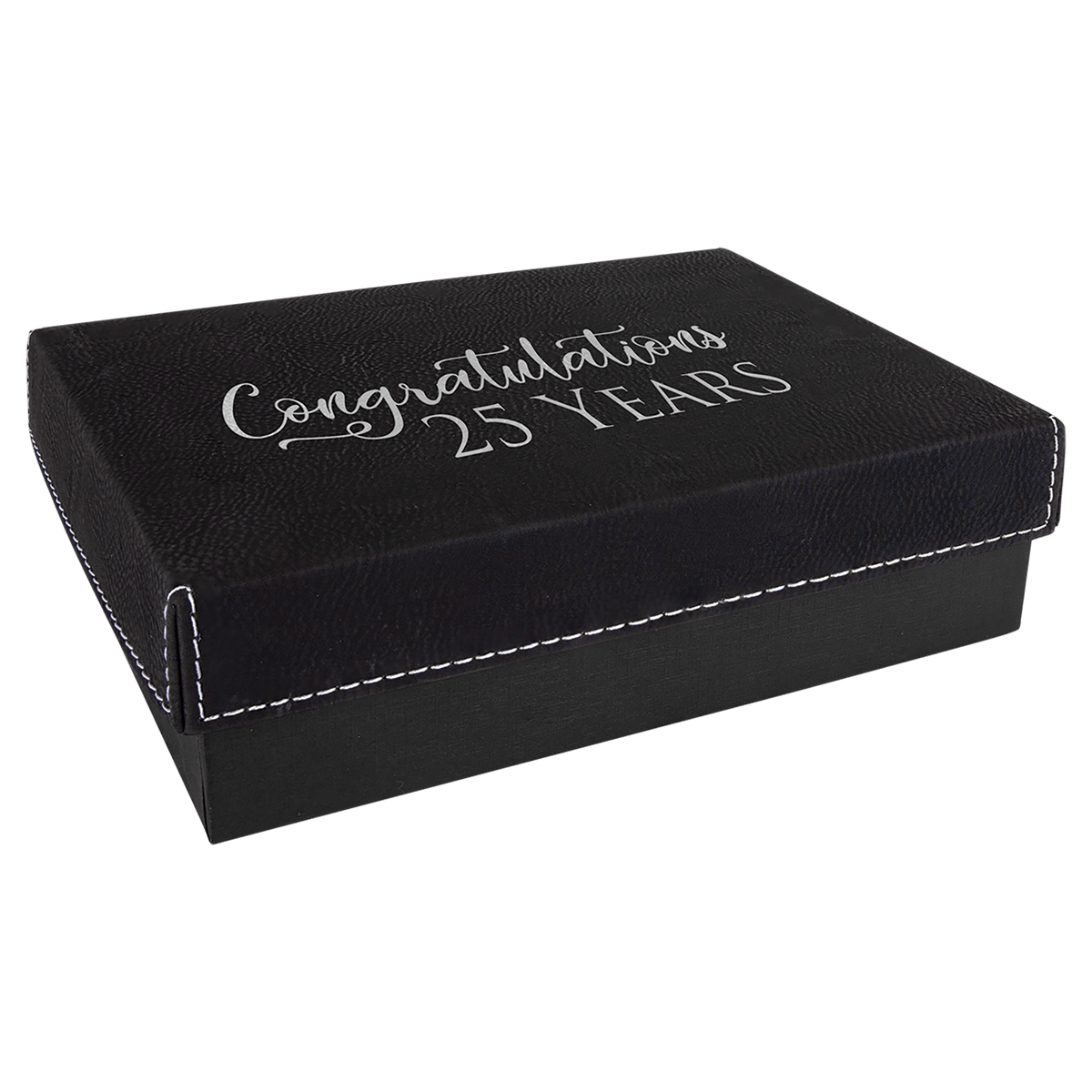 Personalized gift box with black/silver leatherette lid, small