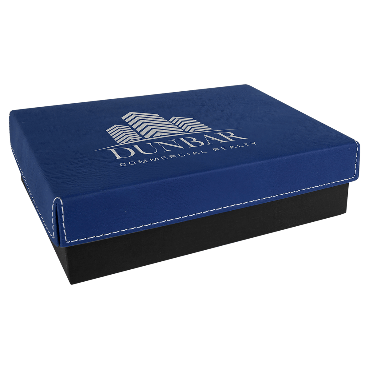 Personalized gift box with blue/silver leatherette lid, small