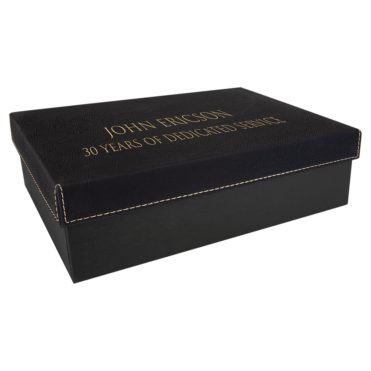 Personalized gift box with black/gold leatherette lid, medium