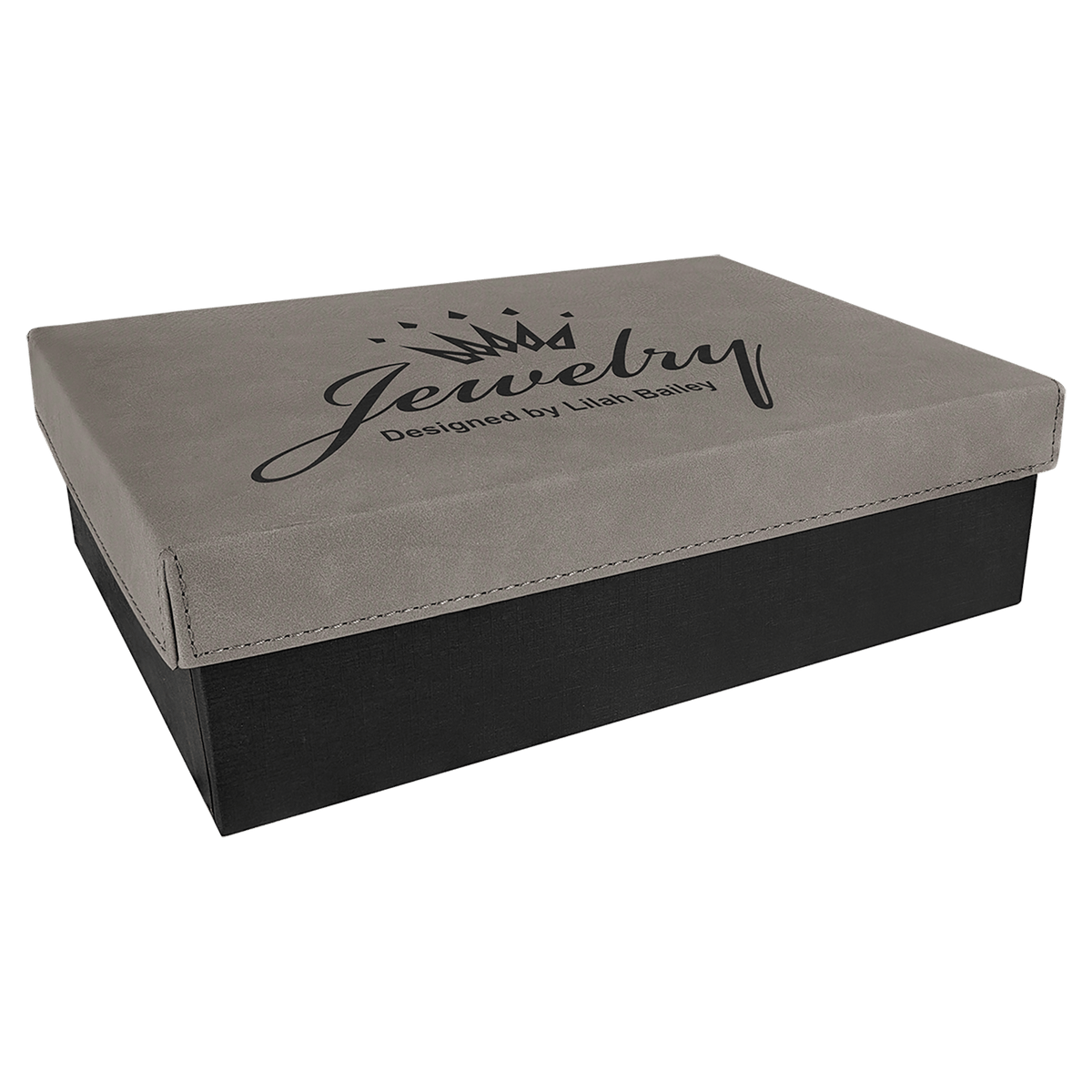 Personalized gift box with gray leatherette lid, medium