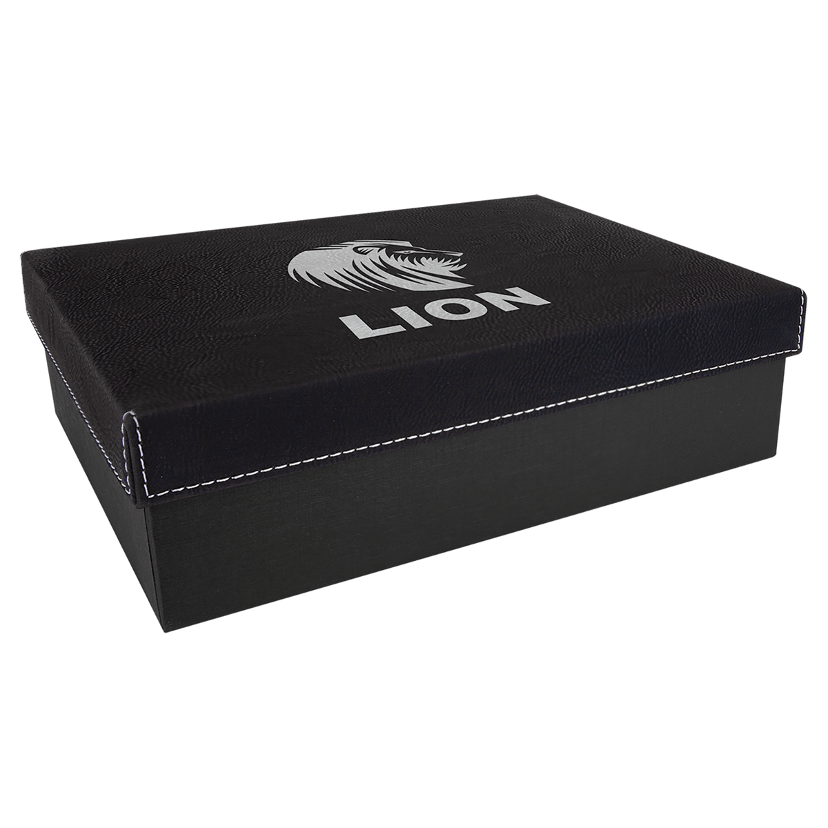 Personalized gift box with black/silver leatherette lid, medium