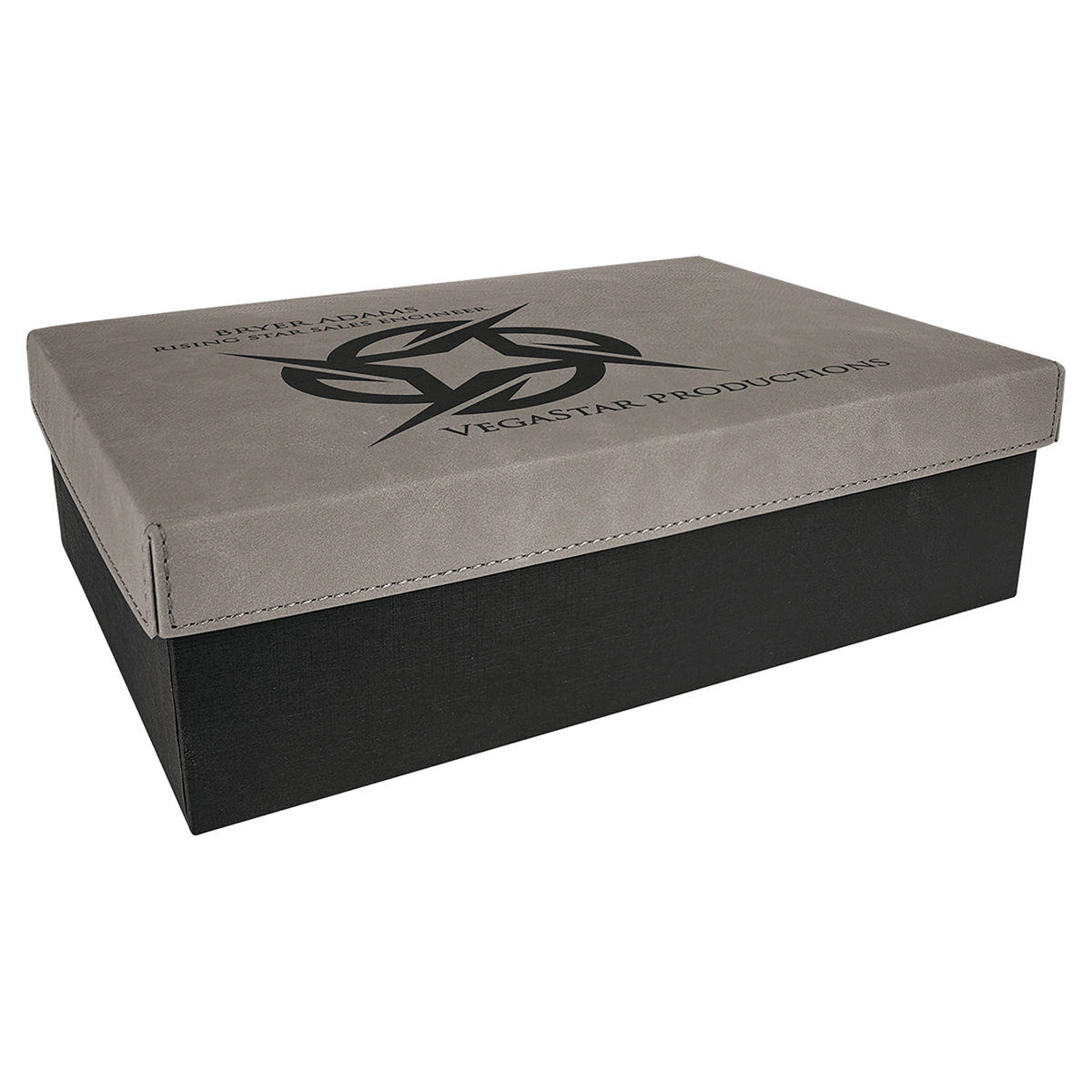 Personalized gift box with gray leatherette lid, large