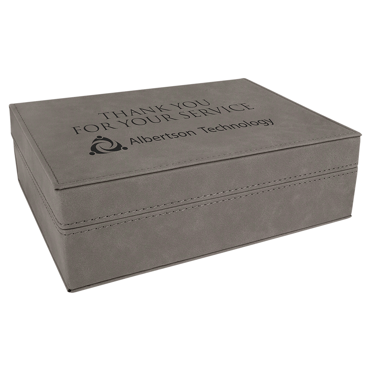 Personalized gray premium leatherette gift box, small