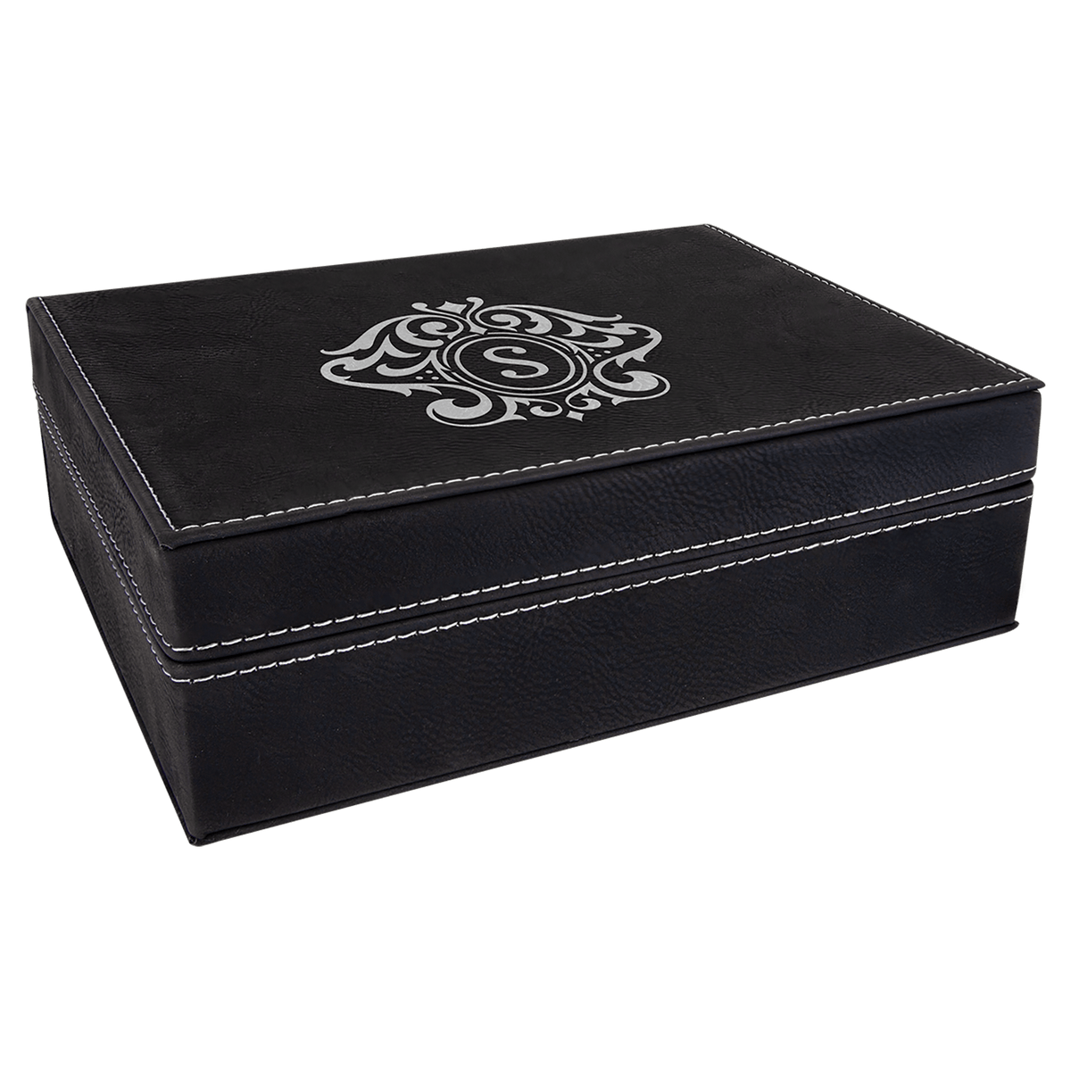 Personalized black/silver premium leatherette gift box, small