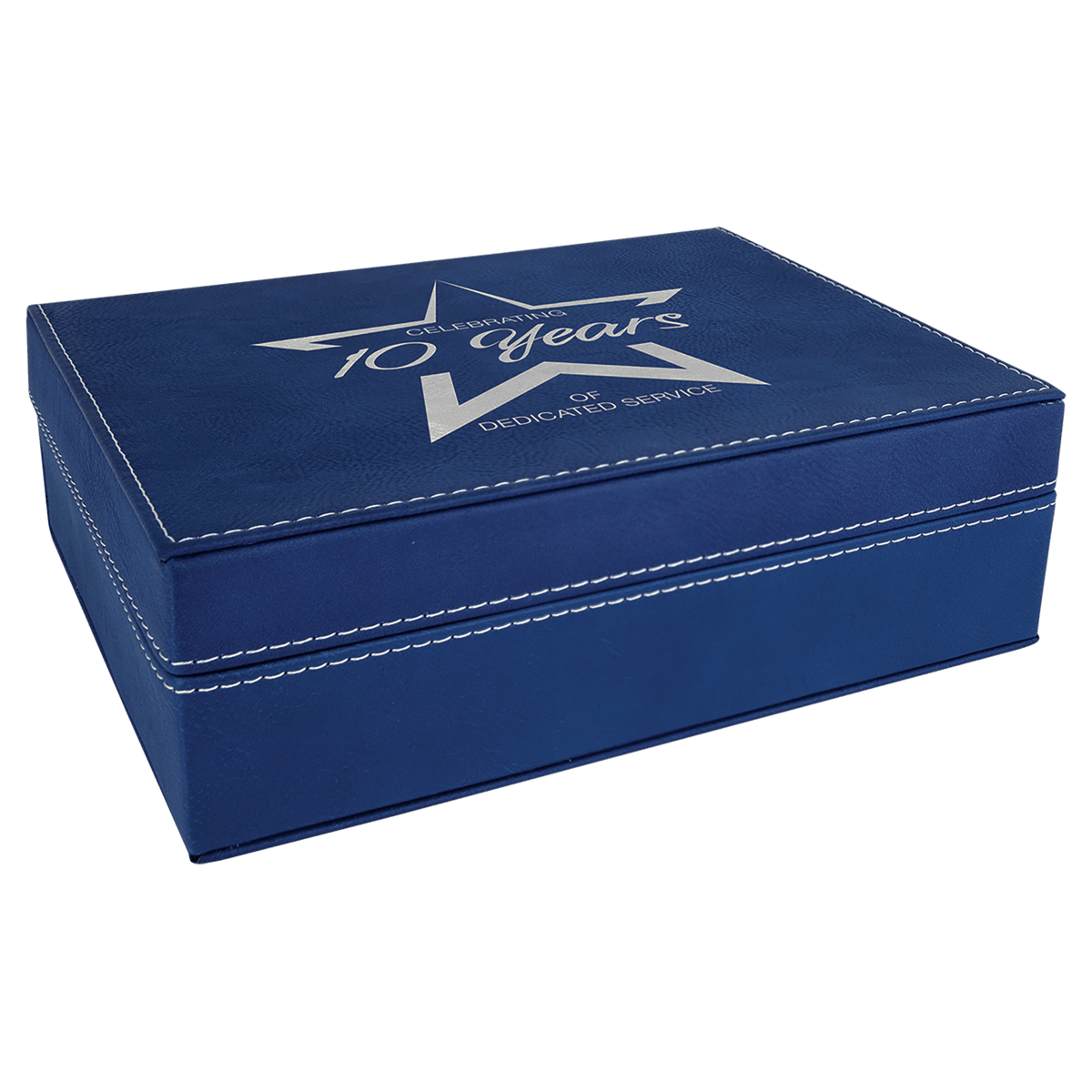 Personalized blue/silver premium leatherette gift box, small