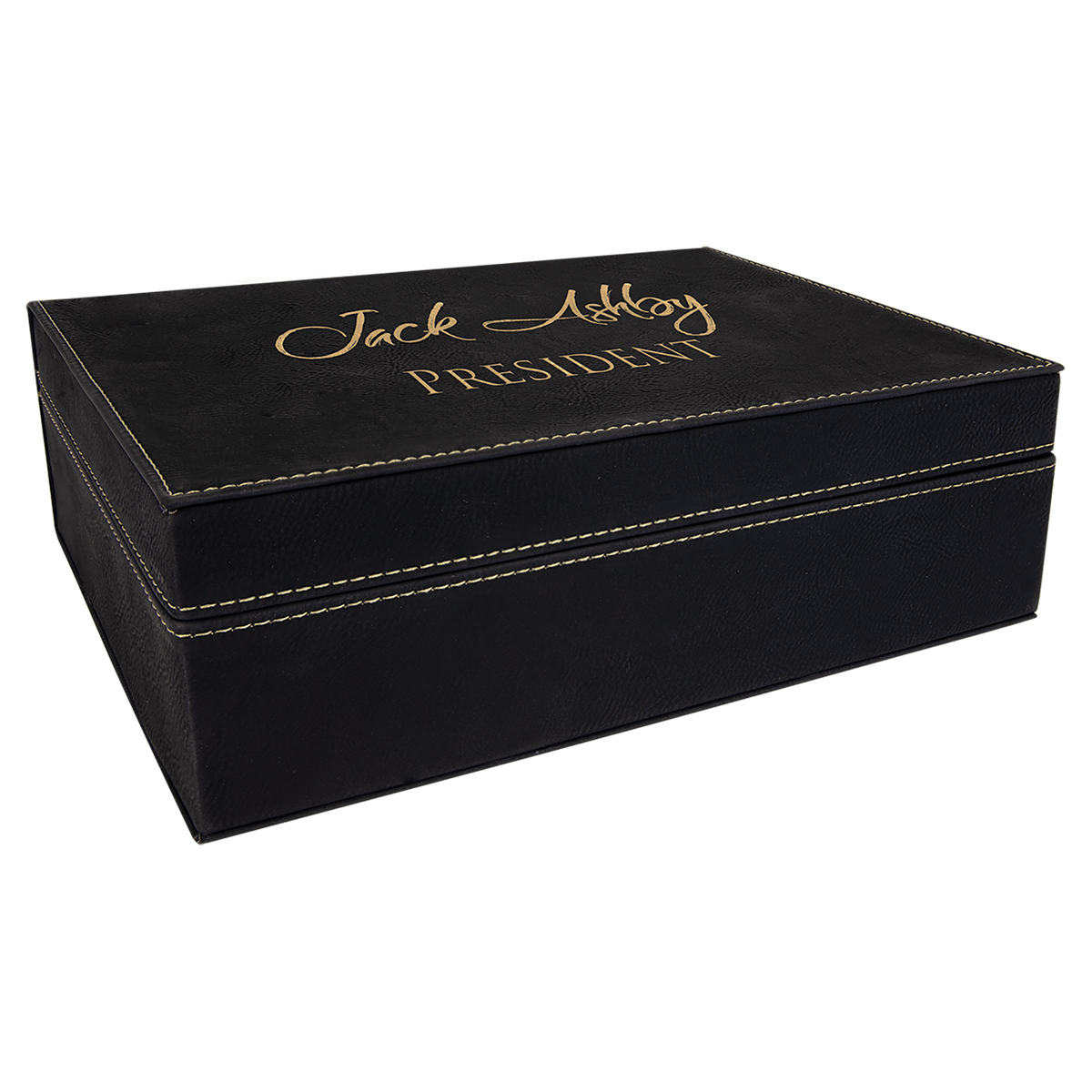 Personalized black/gold premium leatherette gift box, medium