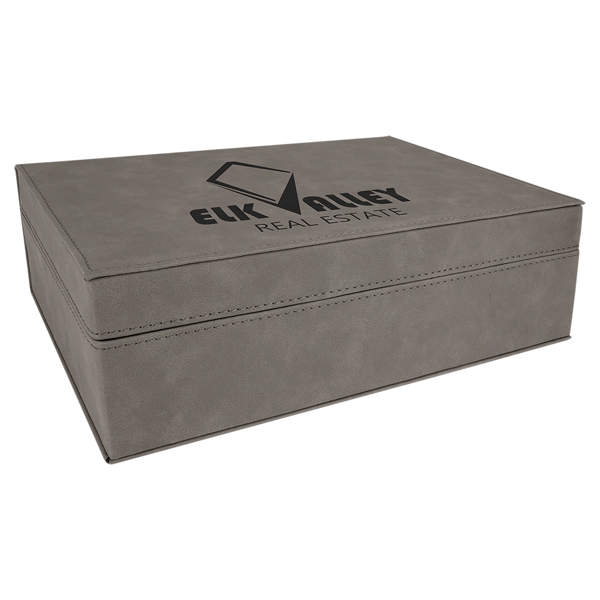 Personalized gray premium leatherette gift box, medium