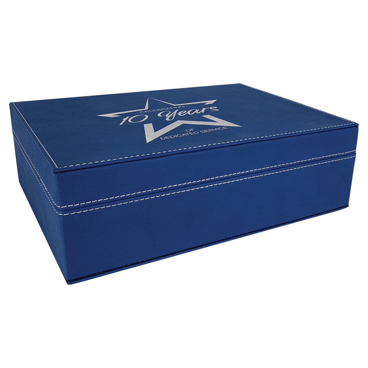 Personalized blue/silver premium leatherette gift box, medium