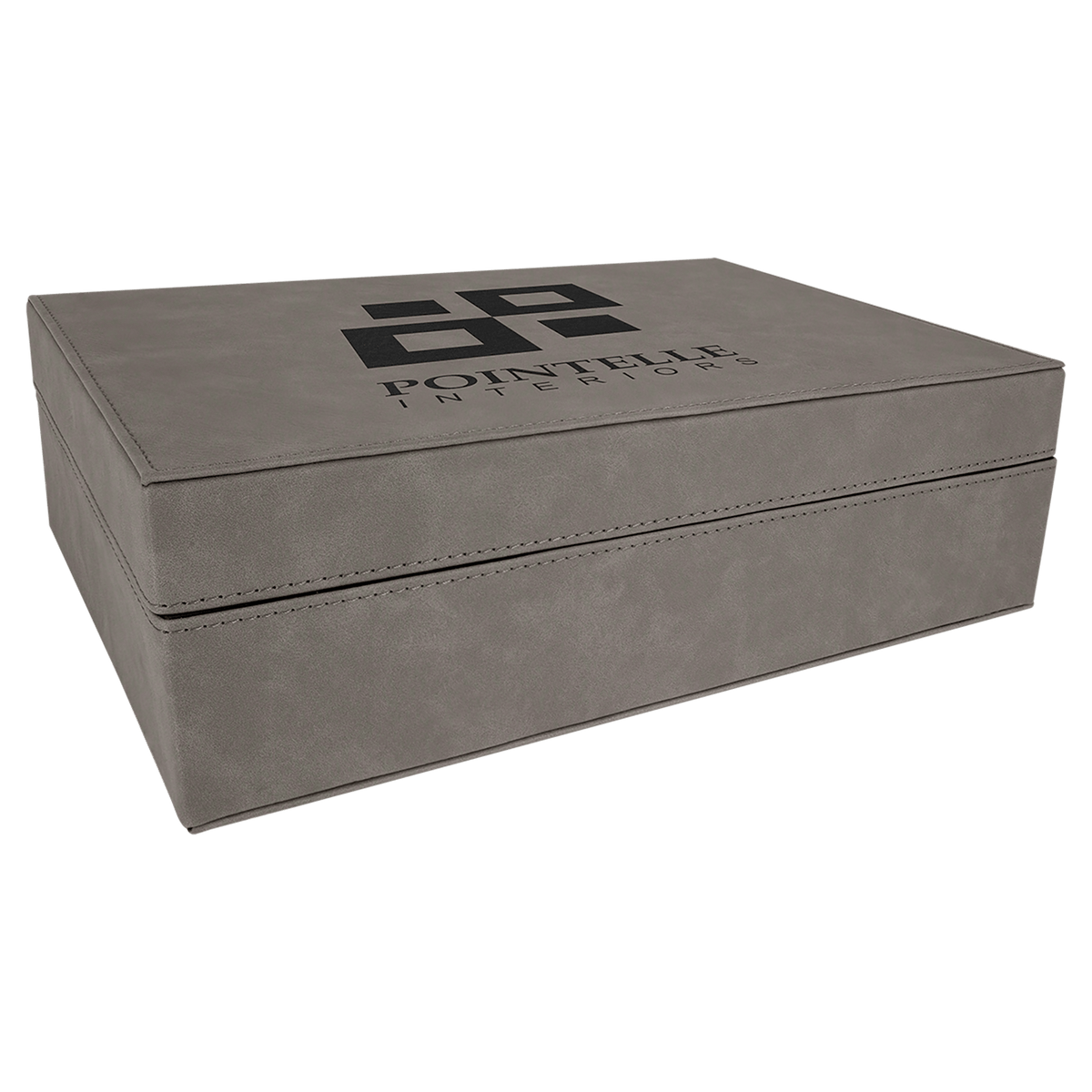 Personalized gray premium leatherette gift box, large